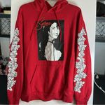 Red Graphic Hoodie with Floral Sleeve Design A0429 Size L Photo 0