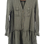 Maeve  Anthropologie Gauze Shirt Dress Olive Green Button Front Ruffle Hem Size 2 Photo 0