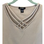 Canadian Graffiti Vtg Women's 3/4 Sleeve Stretch V Neck Embellished Top Size XL Tan Photo 2