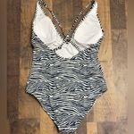 H&M  One Piece Swimsuit Dark Blue Zebra Print Cross Back Size 8 Photo 3