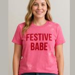 Bella Canvas Bella+Canvas T-Shirt Pink Small Festive Babe Bleached Cute Holiday Boutique Photo 0