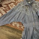 Vintage Chambray Squiggle Embellished Coverall Jumpsuit Blue Size 12 Photo 3