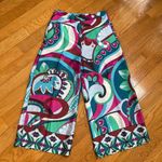 ZARA satin effect multicoloured paisley cropped culottes high waist pants Sz L Photo 3