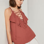 BCBGMAXAZRIA  Lace up Rust Orange Ruffle tank‎ size s NWT Photo 0