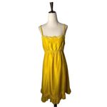 Viola Dress Women 6 Yellow Silk Mesh Trim Crochet Tie Waist Midi Boho Cottage Photo 1