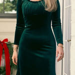 NEW Ivy City Co. Cleopatra Flare Long Sleeve Midi Dress Velvet Green Medium M Photo 0