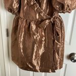 Topshop Metallic Puff Sleeve Mini Wrap Dress In Copper Size 8 Photo 7