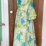 Vintage Handmade Romantic Maxi Dress Ruffle Neck Bell Sleeves Bird Appliqué ~M Blue Size M Photo 2