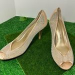 Adrianna Papell  Gold Champagne Rhinestone Peep Toe Heels Photo 7