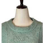 FRNCH Sweater Women Large Green Fuzzy Knit Puff Ballon Sleeve Crew Neck Pullover Photo 2