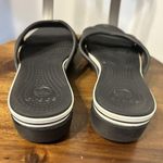 Crocs Women’s  Sandal Black With White Stripe US Size 7 Criss Cross Slip-On Wedge Photo 5