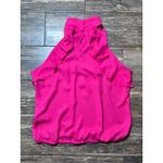 NY & Company Pink‎ Ruffle Sleeveless High Neck Blouse Black Butterflies L Petite Pink Size undefined Photo 6