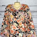 Garnet Hill NWT Size M Floral Print V-Neckline Organic Cotton Knit Top Shirt Photo 1