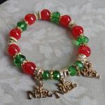 Christmas Gold Ball Tinsel Hoop Earrings & Noel Bracelet Red Photo 2