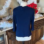 kim rogers Navy Blue Knit Comfy Open Cardigan Sweater Photo 3