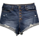 REWASH  Shorts‎ Womens 13 Button Fly High Rise Distressed Stretch Blue Denim 31x2 Photo 0
