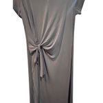 Hummingbird Modal V Neck Knit Maxi Dress Tie Waist Short Sleeve Gray Size L Photo 3