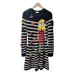Red Valentino London Kaye Long Sleeve Knit Sweater Dress Stripes Crochet Medium Photo 2