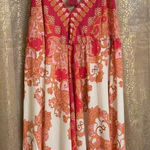 VICI  Hot Pink Orange Vineyard Border Print Open Back Hi Low Maxi Dress Medium Photo 0