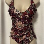 Anne cole Size 10 20M0033 Wine Floral Print Boho Flattering One Piece Swimsuit Photo 4