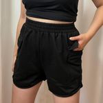 SheIn New Solid Black High Waisted Cargo Workout Sweat Shorts Size Large Photo 0