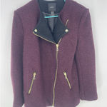 Forever 21  Moto Wool Jacket Womens Size L Burgundy, Gold Zipper Photo 0