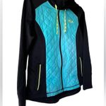 FILA Women’s Medium Quilted Zip Up Hoodie Jacket Black Blue Sport Lightweight Photo 3