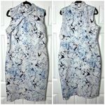 ASOS  White Blue Marble Scuba High Neck Bodycon Pencil Midi Dress Size 14 XL Photo 2