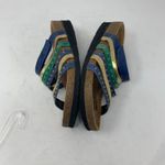 NAOT Prescott Size 37 Strappy Blue Green Gold Leather Slide Cork Footbed Sandal Photo 5