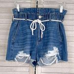 American Eagle Denim Mom Short Super High Rise Paperbag Waist Distressed-6/28W Photo 0