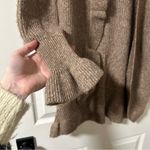 Hinge  Tan Light Brown Cardigan Ruffle Sweater Photo 2