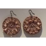 Vintage Crocheted Women’s Hook Earrings Mandela Boho Design Warm Rose Glass Pink Photo 10