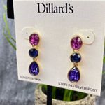 Dillard’s Tri Color Dangle Chandelier Earrings Pink Blue Purple Blue Photo 0