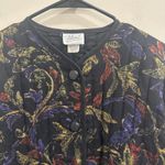 Vtg 80s Alicia Black Quilted Floral Jacket Leaf Print Cottage Fall Prairie Large Photo 2