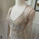 Luxxel White Crochet Lace Nude Mesh Sheath Dress Long Sleeves XS Photo 6