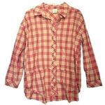 Plaid Button Down Shirt Size Small Pink Tan Distressed frayed Photo 0