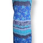 Vintage 90s Blue Floral Sleeveless Tropical Maxi Dress Size XL Sheer Scoopneck Photo 9
