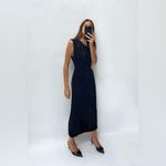 ZARA  MIDI Dress With Front Tie in Navy Blue Size XS Photo 3
