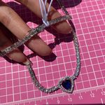 Stella Rose FINE SILVER PLATED diamond paved Tennis necklaces Blue Crystal Heart Photo 6