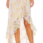 Majorelle  Womens SMALL Wrap Peanut Skirt White Yellow Floral Embroidered Ruffle Photo 0