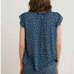 Velvet by Graham & Spencer Navy Floral Ruffle Top Shirt Blouse Womens M Medium Blue Photo 4
