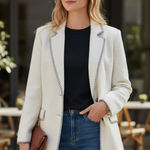 NWT CALLIGRAPHIE Tweed Textured Contrast Stitch Blazer Ivory Black XL Photo 0