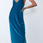 ZARA  Velvet Cocktail Slip Dress L Large Draped Blue Velour Rhinestones Photo 0