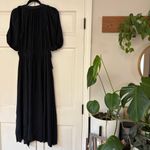 Ulla Johnson Leah Dress Noir Black Midi Puff Sleeve Contrast Trim Size 10 Tie Photo 3