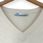 ZARA  | Medium | 100% Wool Oversized Ribbed Drop Shoulder V-Neck Pullover Sweater Photo 2