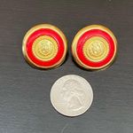 Liz Claiborne Vintage LCI Signed Red & Gold Heraldic Button Earrings Photo 7