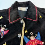 Vintage 90s New Black Velveteen Vest with Colorful Angel Embroidery Christmas Red Size M Photo 2