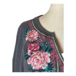 Andree by Unit Andree Shirt Women Small Gray Floral Embroidered Fleece Pullover Boho Cottage Photo 3