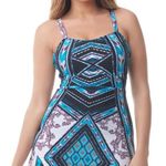 Sea & Sand Beachwear Swimdress Molded Cups Geometric Blue White 10 Photo 0