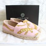 Versace New  Pink & Gold Chain Graphic-Print Canvas Slip-On Espadrilles Photo 2